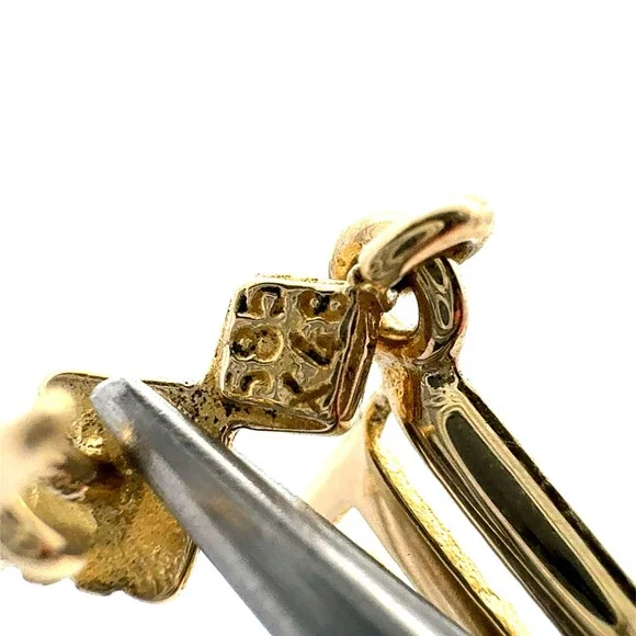 Designer 14K Yellow Gold Etruscan Modernist Square Swirl Dangle Hook Earrings